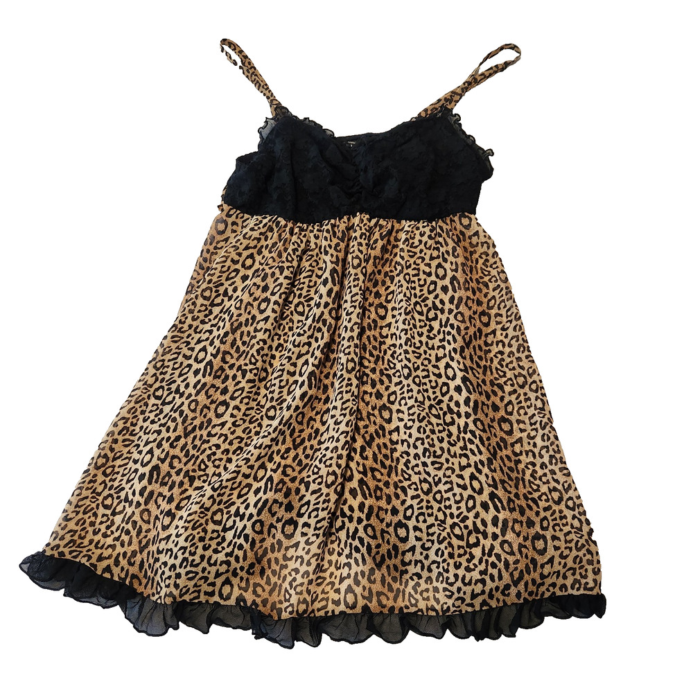 Ambrielle Leopard Print Black Lace Midi Slip Petticoat Lingerie Size Medium